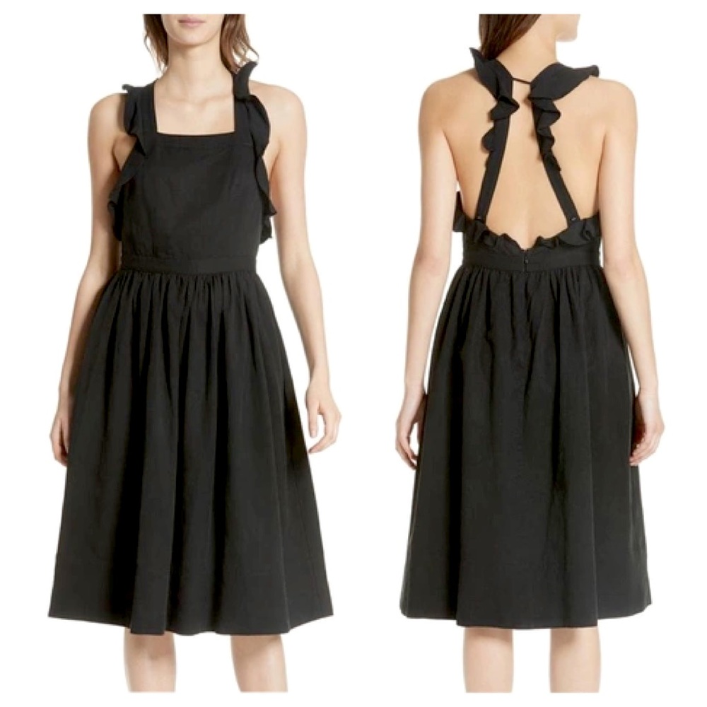 ULLA JOHNSON Willa Pinafore Dress Noir Black Ruffle Straps 2